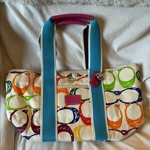 Coach Multicolored Mini Canvas Tote with Blue Handles